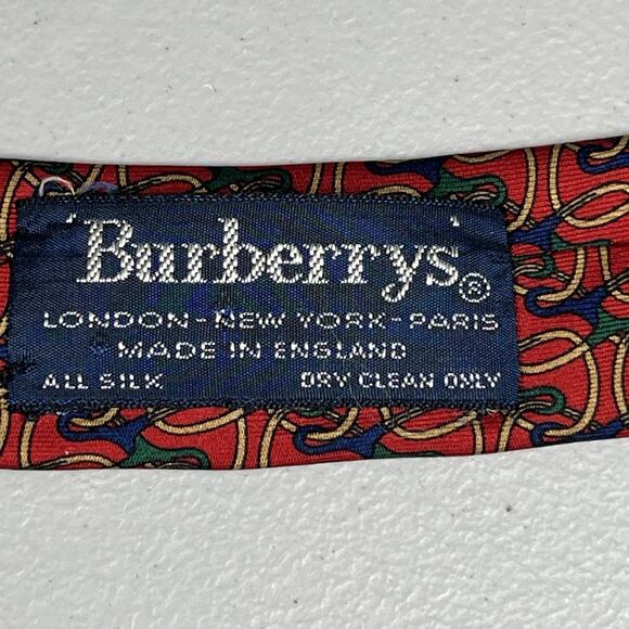 Vintage Burberrys' Silk Tie Red Abstract Mens Necktie Made in England 3.5"X56" - Picture 9 of 12
